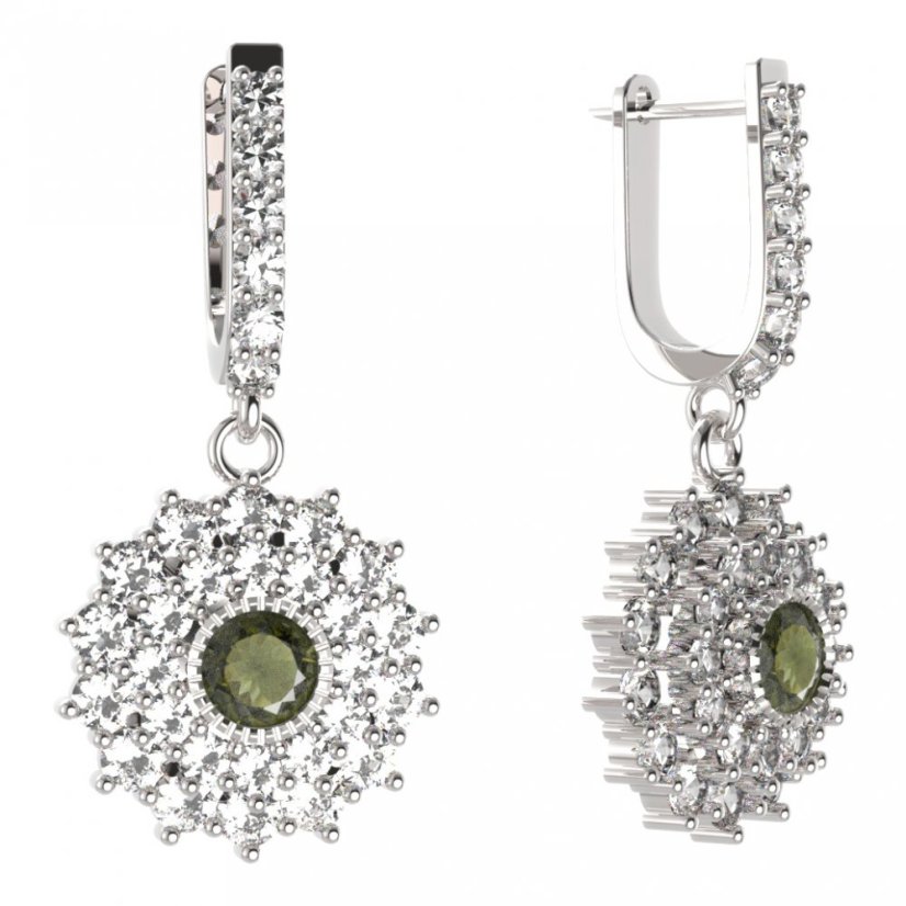 BG kulaté náušnice 004-94 Stříbro 925 - rhodium Vltavín a  kubický zirkon