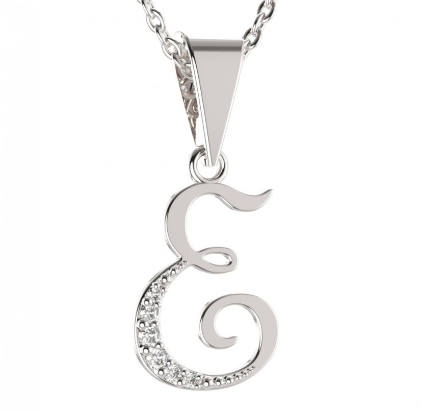 BG zlatý přívěsek písmenko E - 1214 Bílé zlato - 585 Diamant