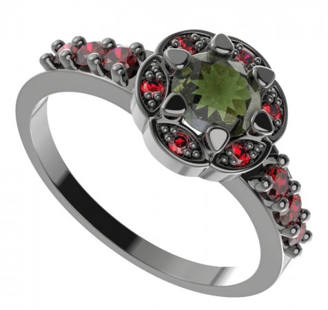BG prsten 994-Z kulatého tvaru - Kov: Stříbro 925 - rhodium, Kámen: Granát