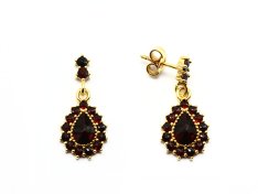 BG náušnice osázené kameny:granát  106 Žluté zlato - 585 Granát