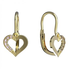 BeKid dětské náušnice srdíčko 599 Žluté zlato - 585 Růžový kubický zirkon