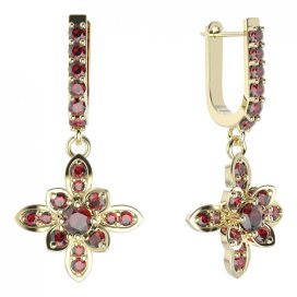 BG květ náušnice 404-94 Stříbro 925 - pozlacené Granát