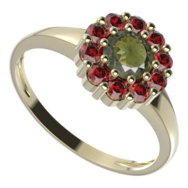 BG prsten kulatý 628-I Žluté zlato - 585 Vltavín a granát