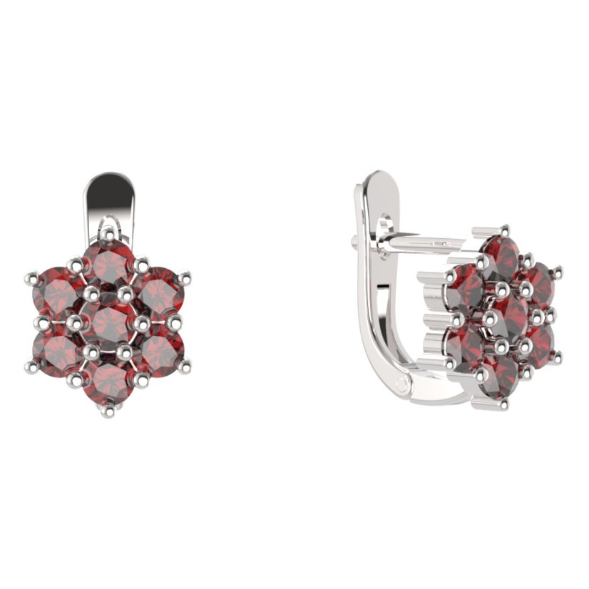 BG  náušnice 002 Stříbro 925 - rhodium Granát