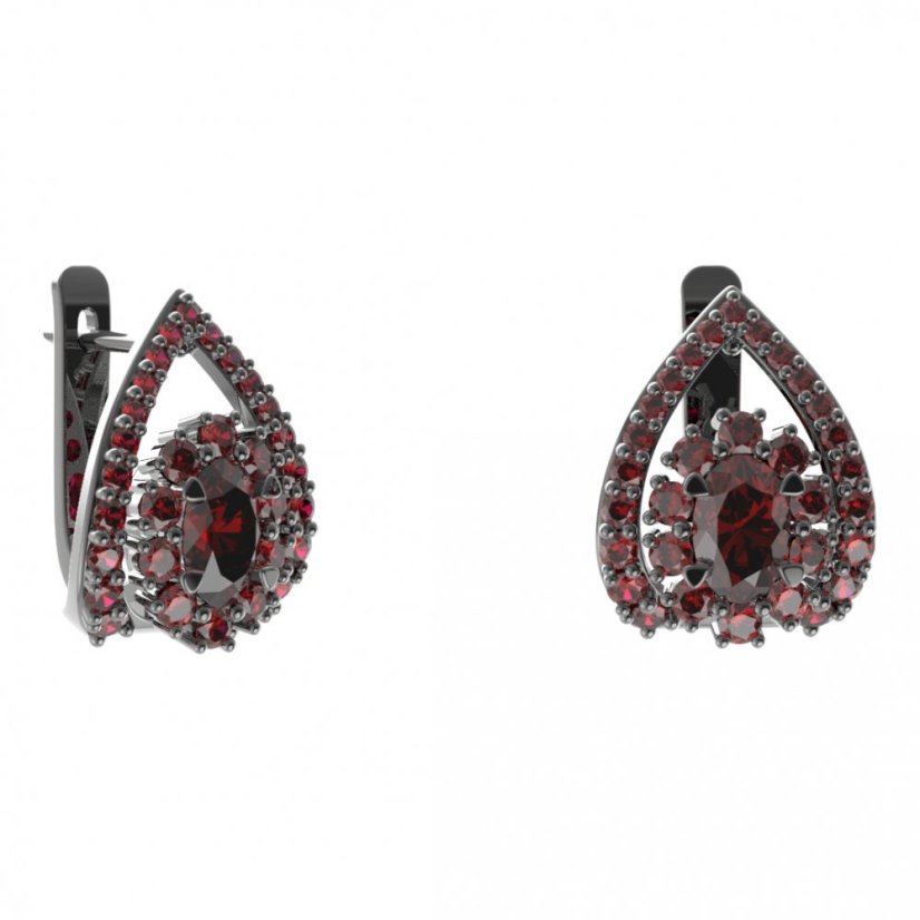 Stříbrné náušnice s českým granátem, ruthenium, anglické zapínání – 498-90
