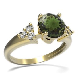 BG prsten s kulatým kamenem 474-U Stříbro 925 - pozlacené Vltavín a  kubický zirkon