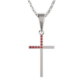 Zlatý přívěsek křížek s červeným zirkonem, bílé zlato 585 – 1166