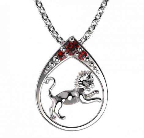 BG garnet pendant - 047 Lion - Metal: Silver 925 - rhodium, Stone: Garnet