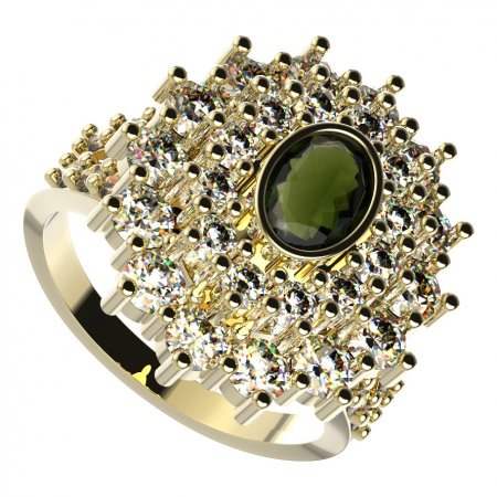 BG prsten oválný 021-Y - Kov: Stříbro 925 - rhodium, Kámen: Vltavín a granát