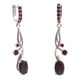 BG náušnice s centrálním oválným kamenem 492-P93 Stříbro 925 - rhodium Granát