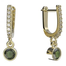 BG zlaté vltavínové náušnice 722 Žluté zlato - 585 Vltavín a diamant