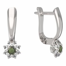 BG vltavínové náušnice 886 Bílé zlato - 585 Vltavín a diamant