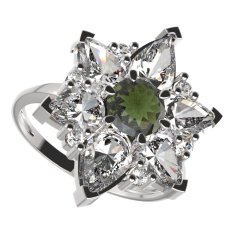 BG prsten solitérní 409-I Stříbro 925 - rhodium Vltavín a  kubický zirkon