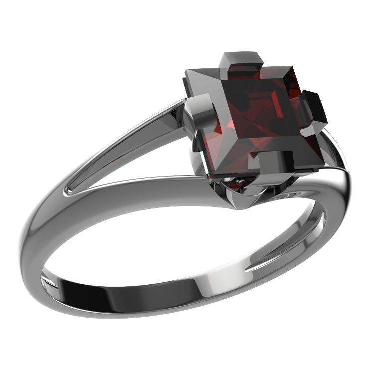 Stříbrný prsten s českým granátem, ruthenium – 496-V