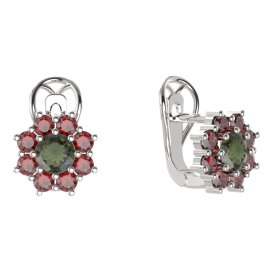 BG náušnice 023-R7 kulaté Stříbro 925 - rhodium Vltavín a granát