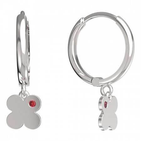 BeKid, Gold kids earrings -828 - Switching on: Circles 15 mm, Metal: White gold 585, Stone: Red cubic zircon