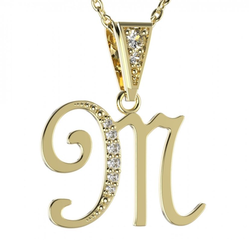 BG zlatý přívěsek písmenko M - 1222 Žluté zlato - 585 Diamant