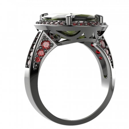 BG prsten oválný 648 - Kov: Stříbro 925 - rhodium, Kámen: Vltavín a granát