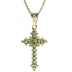 BG zlatý přívěšek křížek 264 Žluté zlato - 585 Zelený kubický zirkon