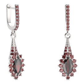 BG náušnice s centrálním oválným kamenem 504-G91 Stříbro 925 - rhodium Granát