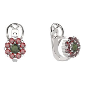 BG náušnice 088-R7 kulaté Stříbro 925 - rhodium Vltavín a granát