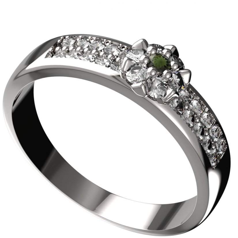 BG vltavínový prsten 879F Bílé zlato - 585 Vltavín a diamant