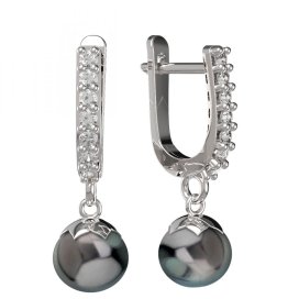 BG zlaté náušnice 561 s černou perlou Bílé zlato - 585 Kubický zirkon a tahiti perla