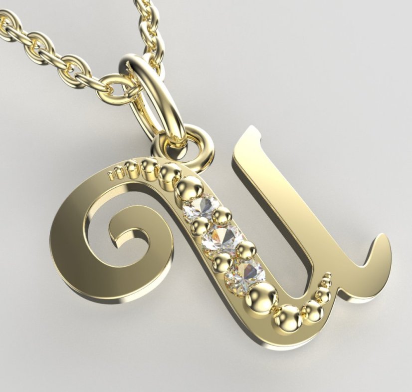 BeKid dětský zlatý přívěsek písmenko U - 1529 Žluté zlato - 585 Diamant