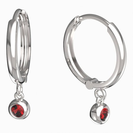 BeKid, Gold kids earrings -101 - Switching on: Circles 15 mm, Metal: White gold 585, Stone: Red cubic zircon