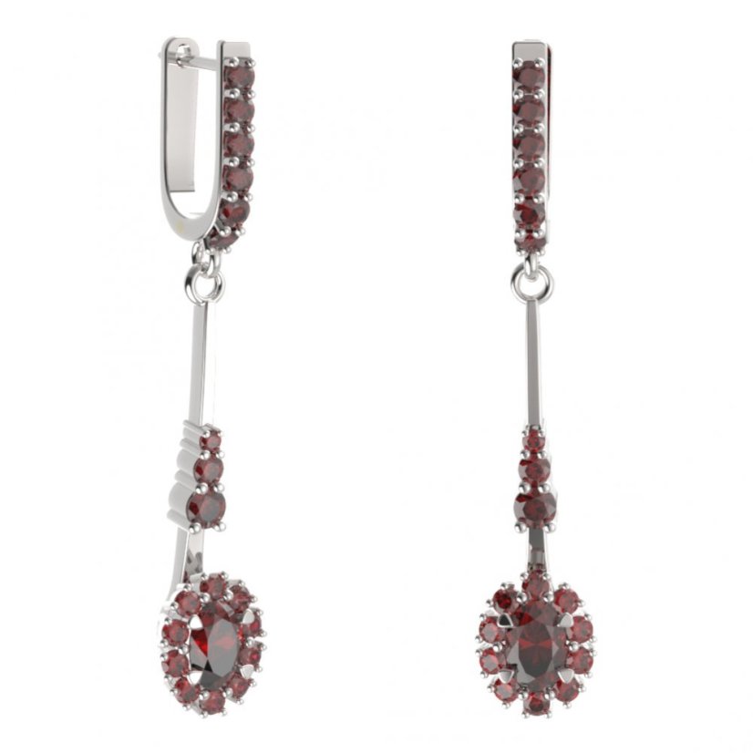 BG náušnice s centrálním oválným kamenem 498-B94 Stříbro 925 - rhodium Granát