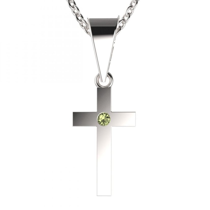 BG zlatý přívěšek křížek 1104 Bílé zlato - 585 Zelený kubický zirkon