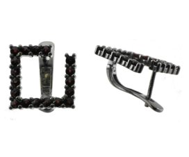Stříbrné náušnice s českým granátem, ruthenium, anglické zapínání – 973