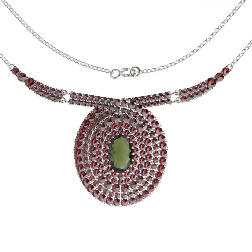 BG náhrdelník 360 Stříbro 925 - rhodium Vltavín a granát