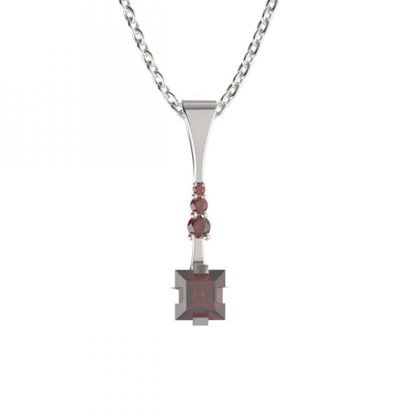 BG přívěs s centrálním čtvercovým kamenem 496-B Stříbro 925 - rhodium Granát