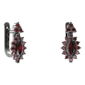 BG náušnice s centrálním oválným kamenem 504-87 Stříbro 925 - ruthenium (30-90dní) Granát