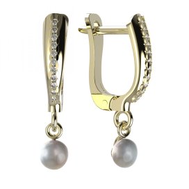 BG zlaté náušnice 1290 s bílou perlou Žluté zlato - 585 Diamant a perla