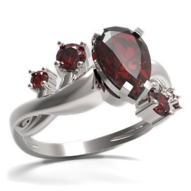 BG prsten s kapkovitým kamenem 494-P Stříbro 925 - rhodium Granát