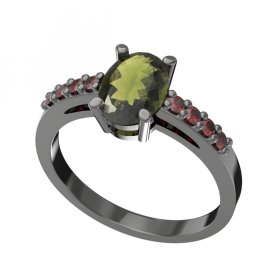BG prsten přírodní broušený granát   712 Stříbro 925 - ruthenium (30-90dní) Vltavín a granát