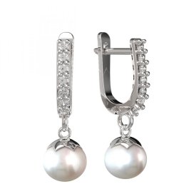 BG zlaté náušnice 561 s bílou perlou Bílé zlato - 585 Diamant a perla