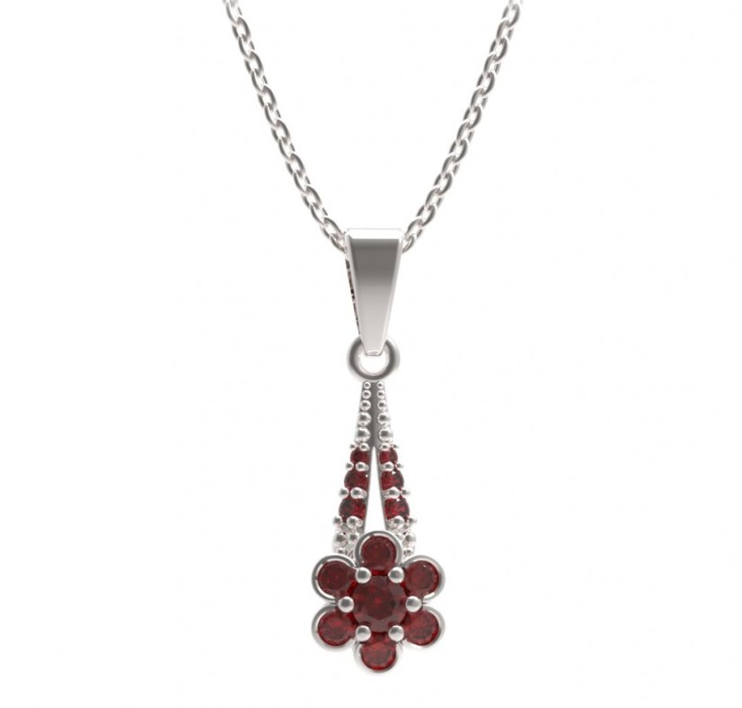 BG přívěs ve tvaru květu 518-G Stříbro 925 - rhodium Granát