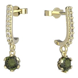 BG vltavínové náušnice 870 Žluté zlato - 585 Vltavín a diamant