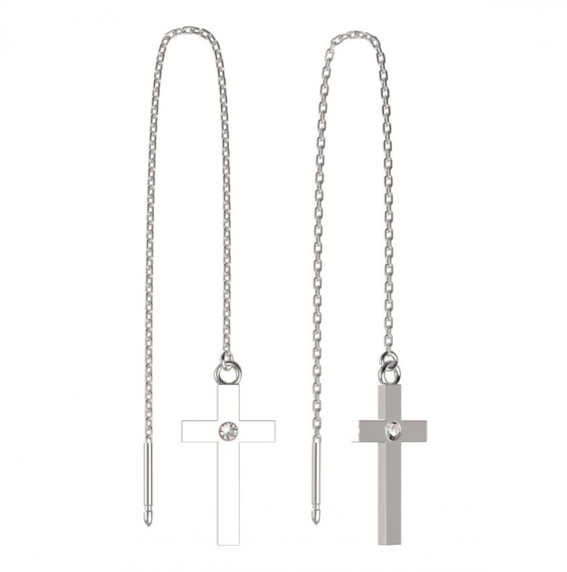 BG zlaté  náušnice křížek 1103 Bílé zlato - 585 Diamant