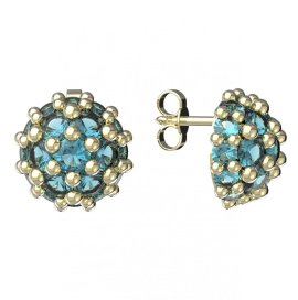 BG zlaté náušnice 992 Žluté zlato - 585 Světle modrý kubický zirkon