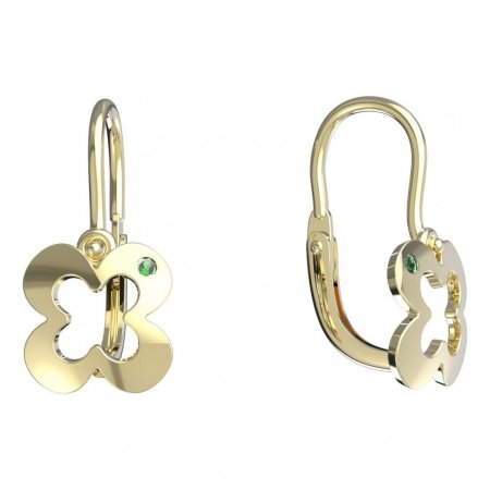BeKid, Gold kids earrings -849 - Switching on: Brizura 0-3 roky, Metal: Yellow gold 585, Stone: Green cubic zircon