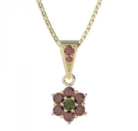 BG přívěšek 002 Stříbro 925 - pozlacené Vltavín a granát