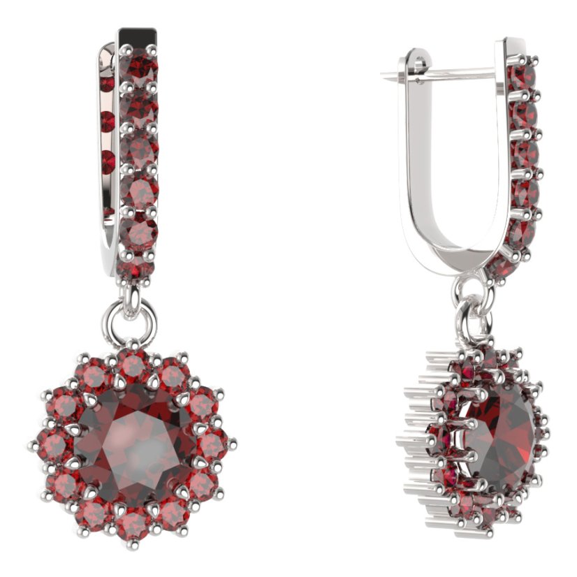 BG kulaté náušnice 098-94 Stříbro 925 - rhodium Granát