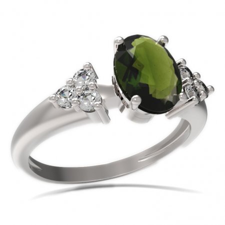 BG prsten s oválným kamenem 478-U - Kov: Stříbro 925 - rhodium, Kámen: Vltavín a granát