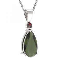 BG přívěs český přírodní granát  427 Stříbro 925 - rhodium Vltavín a granát