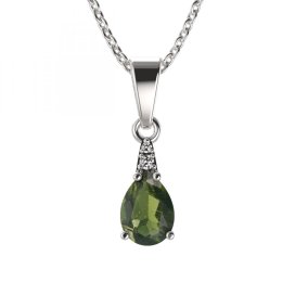 BG přívěs vsazen vltavín 623 Bílé zlato - 585 Vltavín a diamant