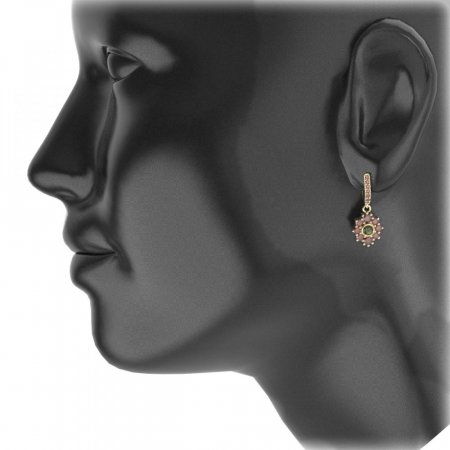BG circular earring 017-94 - Metal: Yellow gold 585, Stone: Moldavite and cubic zirconium